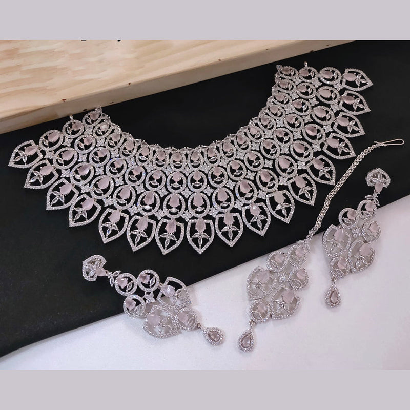 Akruti Collection Silver Plated American Diamonds Necklace Set