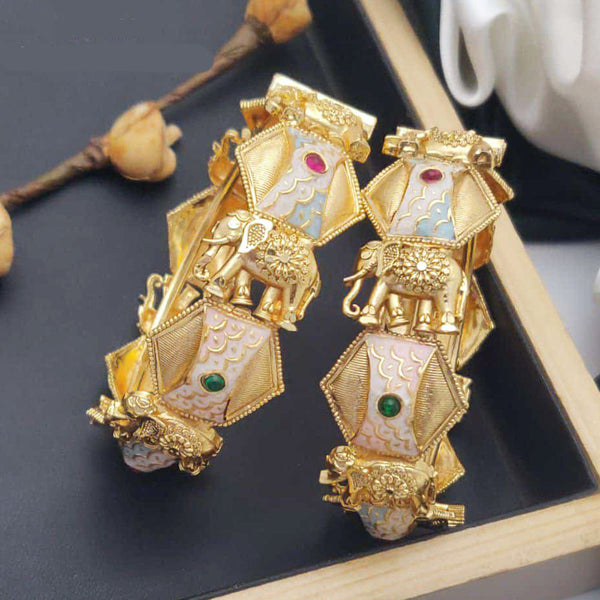 Akruti Collection Gold Plated Pota Stone And Meenakari Openable Bangles Set