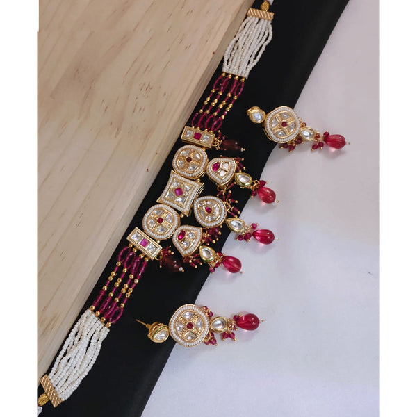 Akruti Collection Gold Plated Pota Stone And Pearls Choker Necklace Set