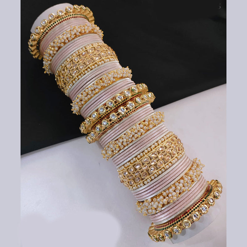 Akruti Collection Gold Plated Crystal Stone Bangle Set