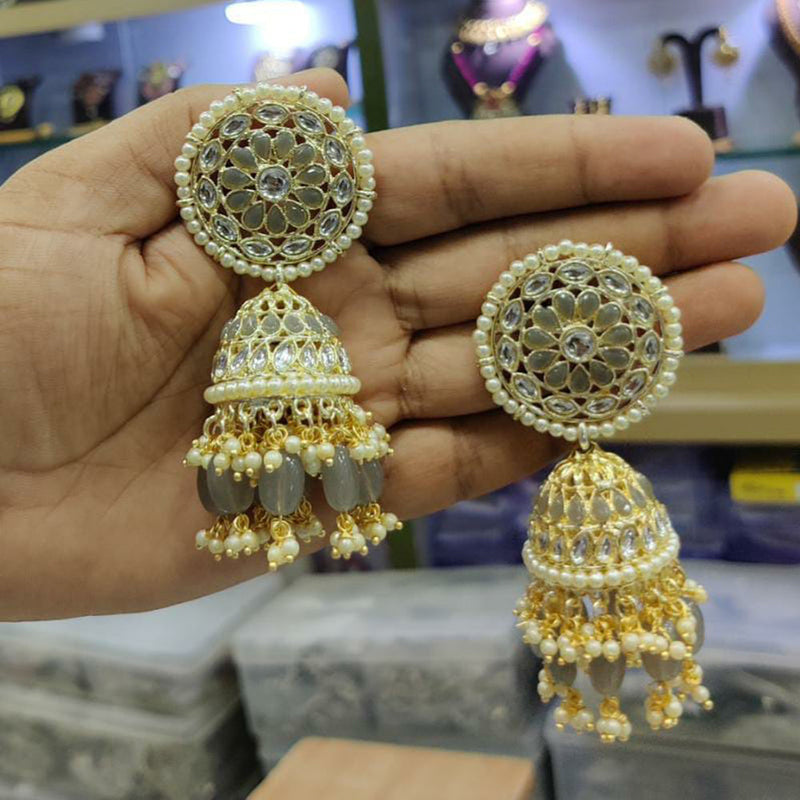 Akruti Collection Gold Plated Kundan Stone And Pearls Jhumki