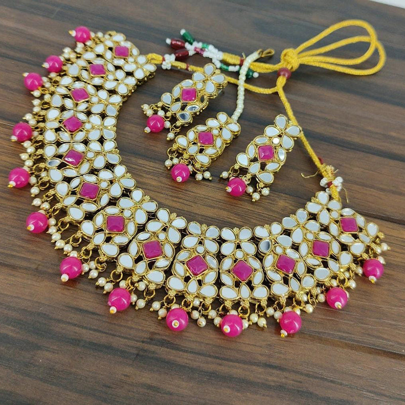 Akruti Collection Gold Plated Mirror And Beads Necklace Set