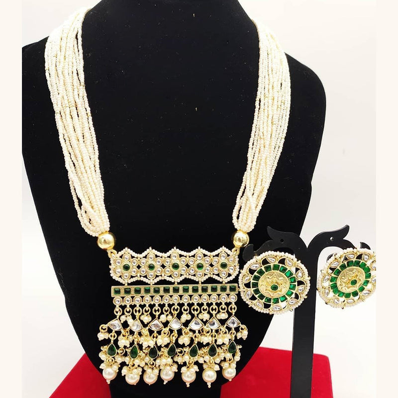 Akruti Collection Gold Plated Kundan Stone And Pearls Long Necklace Set