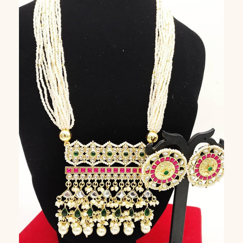 Akruti Collection Gold Plated Kundan Stone And Pearls Long Necklace Set