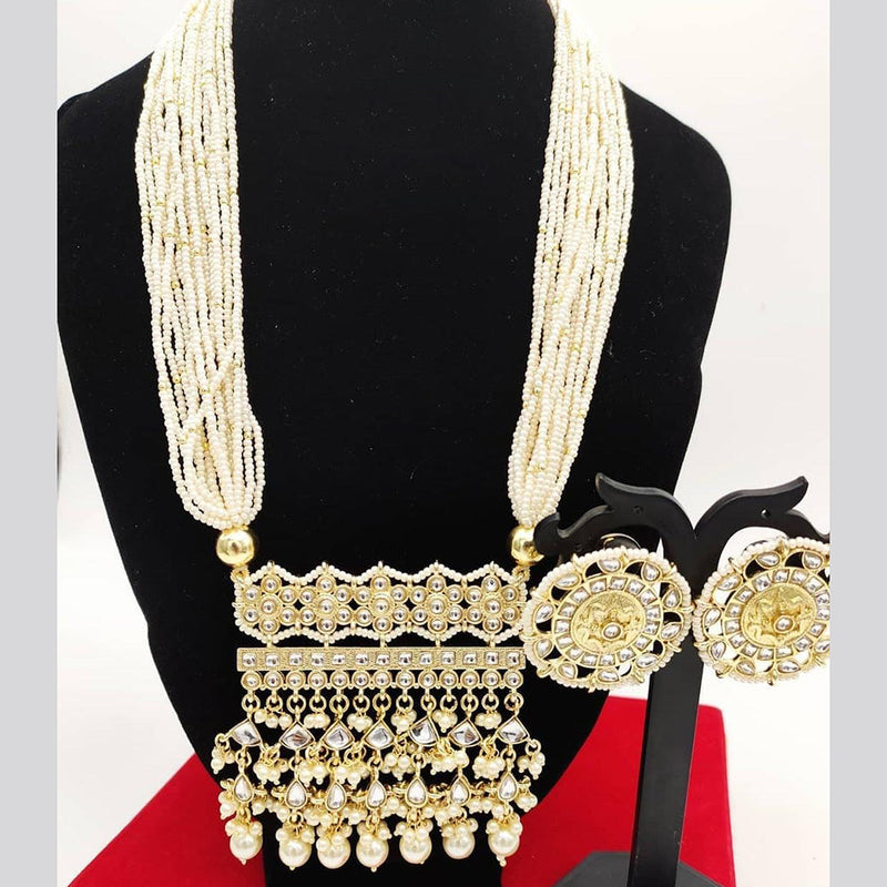 Akruti Collection Gold Plated Kundan Stone And Pearls Long Necklace Set