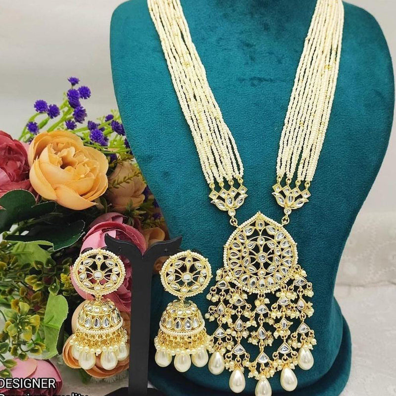 Akruti Collection Gold Plated Kundan Stone And Pearls Long Necklace Set