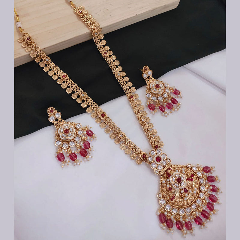 Akruti Collection Gold Plated Kundan Stone And Pearls Long Necklace Set