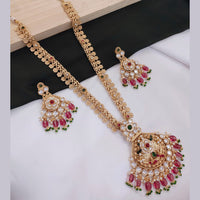 Akruti Collection Gold Plated Kundan Stone And Pearls Long Necklace Set