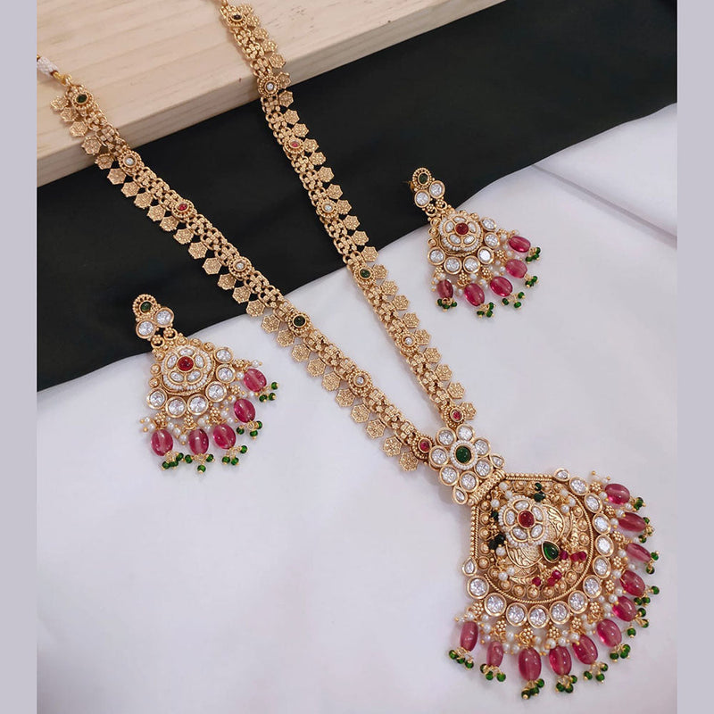 Akruti Collection Gold Plated Kundan Stone And Pearls Long Necklace Set