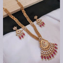 Akruti Collection Gold Plated Kundan Stone And Pearls Meenakari Long Necklace Set