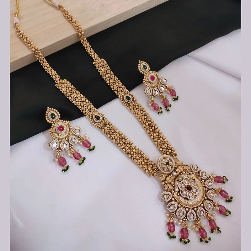 Akruti Collection Gold Plated Kundan Stone And Pearls Long Necklace Set