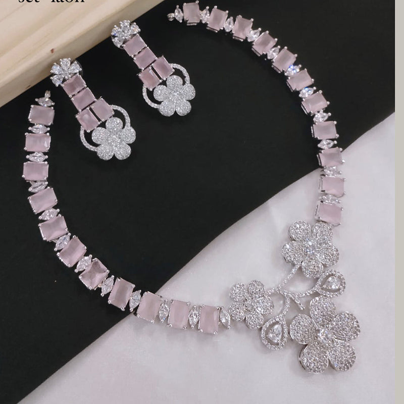 Akruti Collection Silver Plated American Diamonds Necklace Set