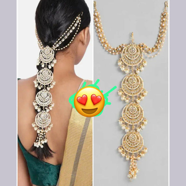 Akruti Collection Gold Plated Kundan Stone And Pearls Hair Choti