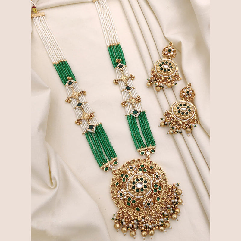 Akruti Collection Gold Plated Kundan Stone And Pearls Long Necklace Set