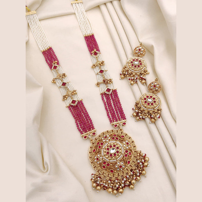 Akruti Collection Gold Plated Kundan Stone And Pearls Long Necklace Set