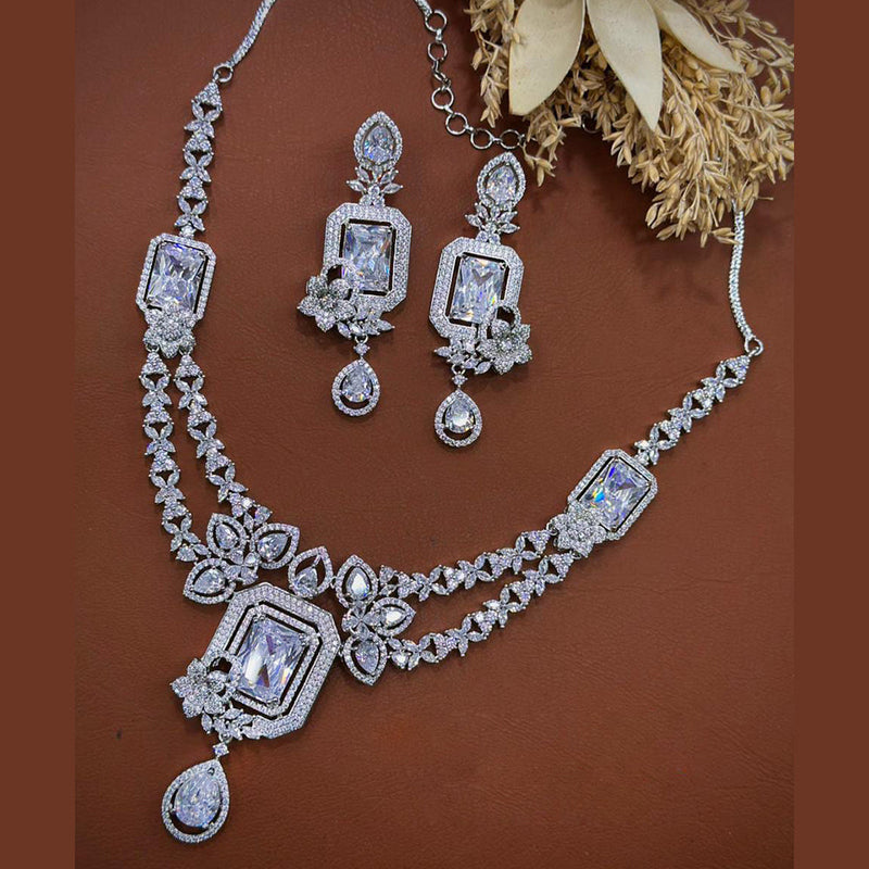 Akruti Collection Silver Plated American Diamonds Necklace Set