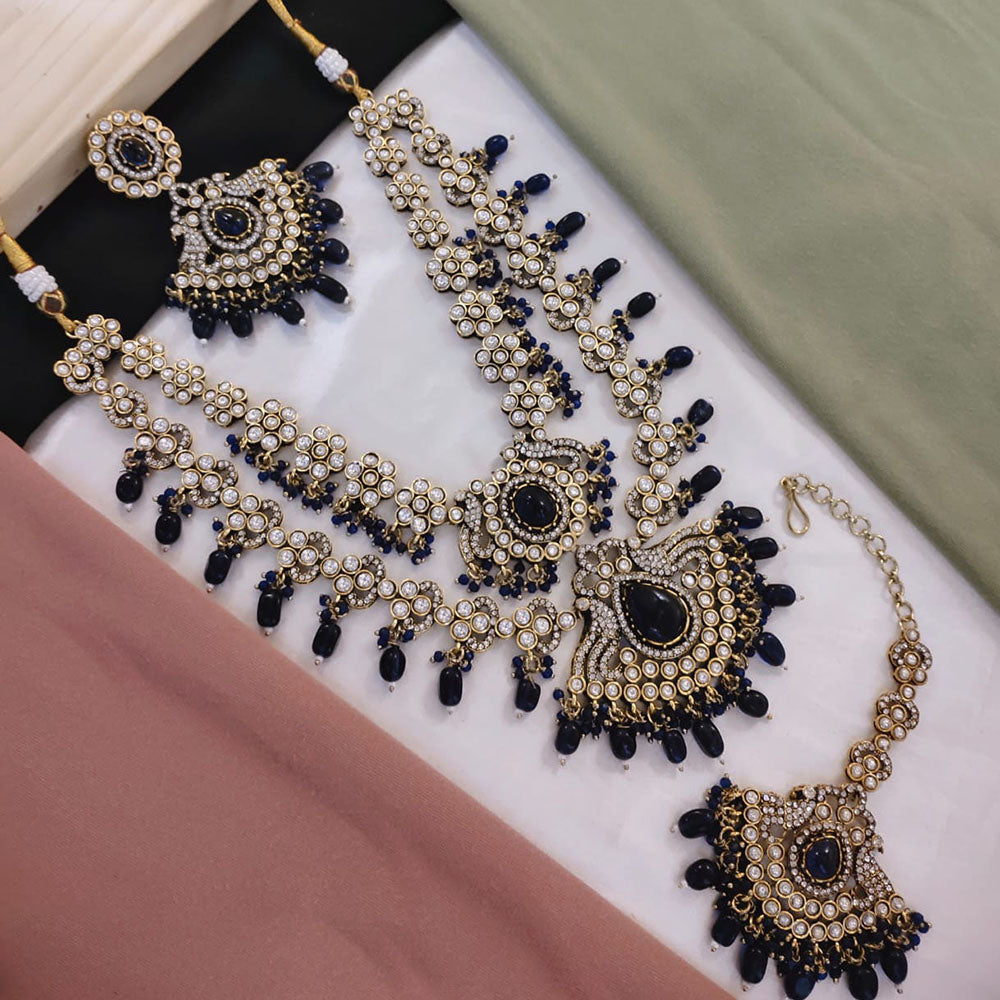Akruti Collection Gold Plated Austrian Stone Pearls And Beads Necklace Set