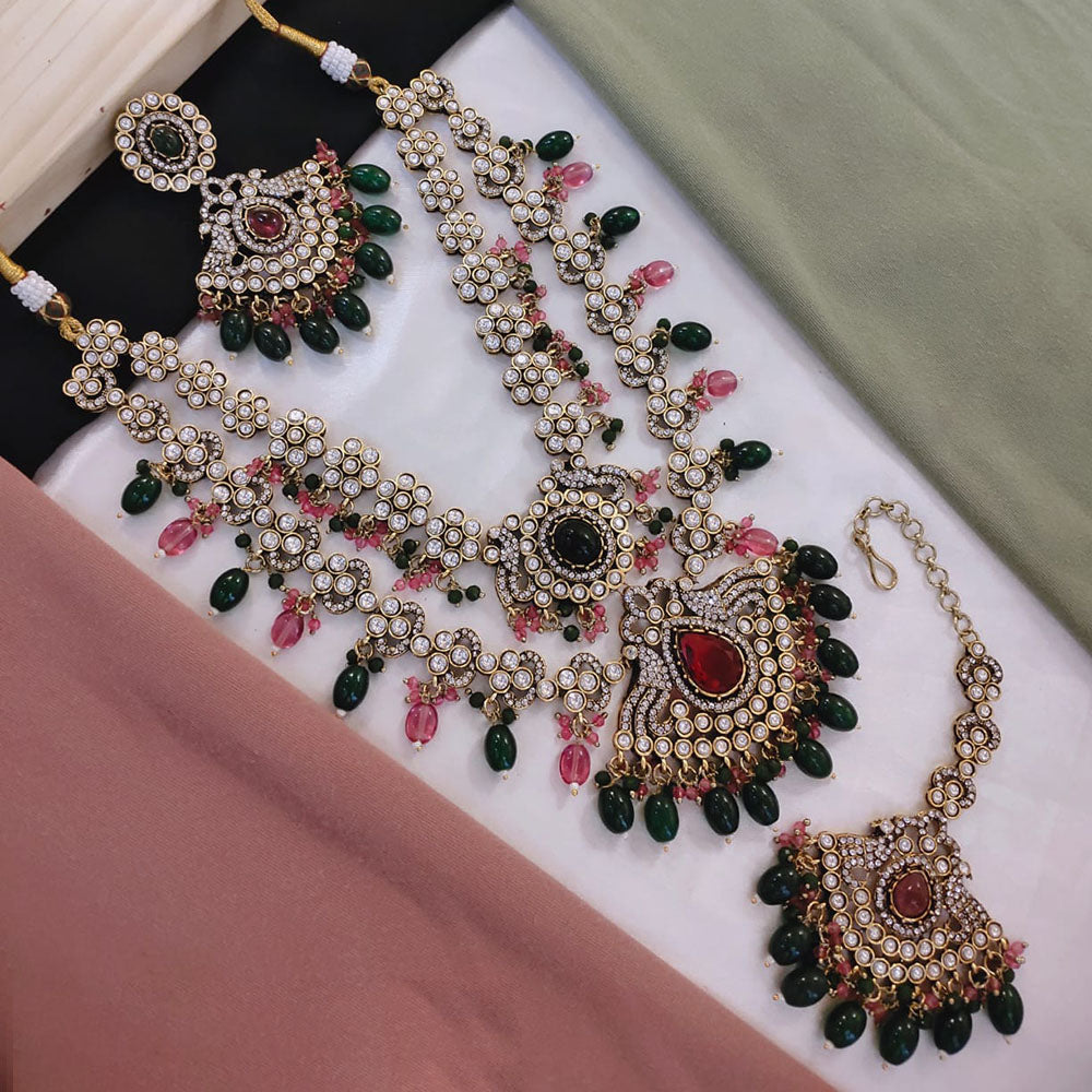 Akruti Collection Gold Plated Austrian Stone Pearls And Beads Necklace Set