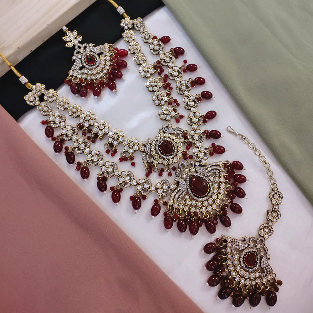 Akruti Collection Gold Plated Austrian Stone Pearls And Beads Necklace Set