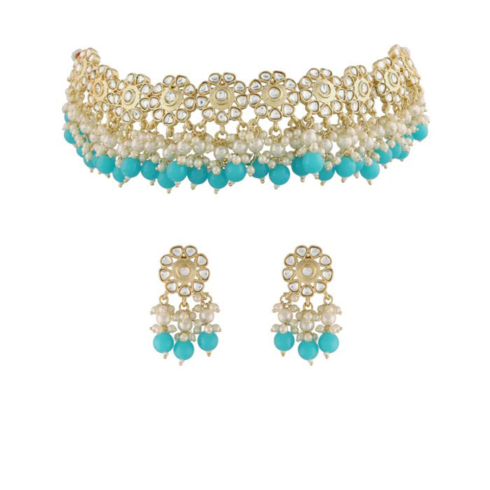 Akruti Collection Gold Plated Kundan Pearl And Beads Necklace Set