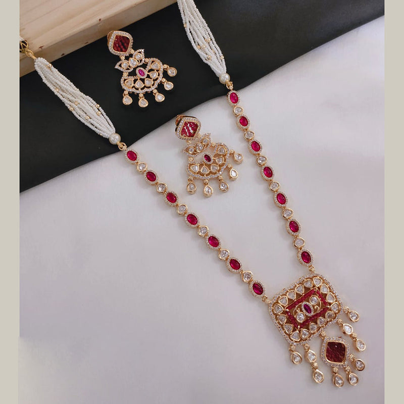 Akruti Collection Gold Plated Kundan Stone And Pearl Necklace Set