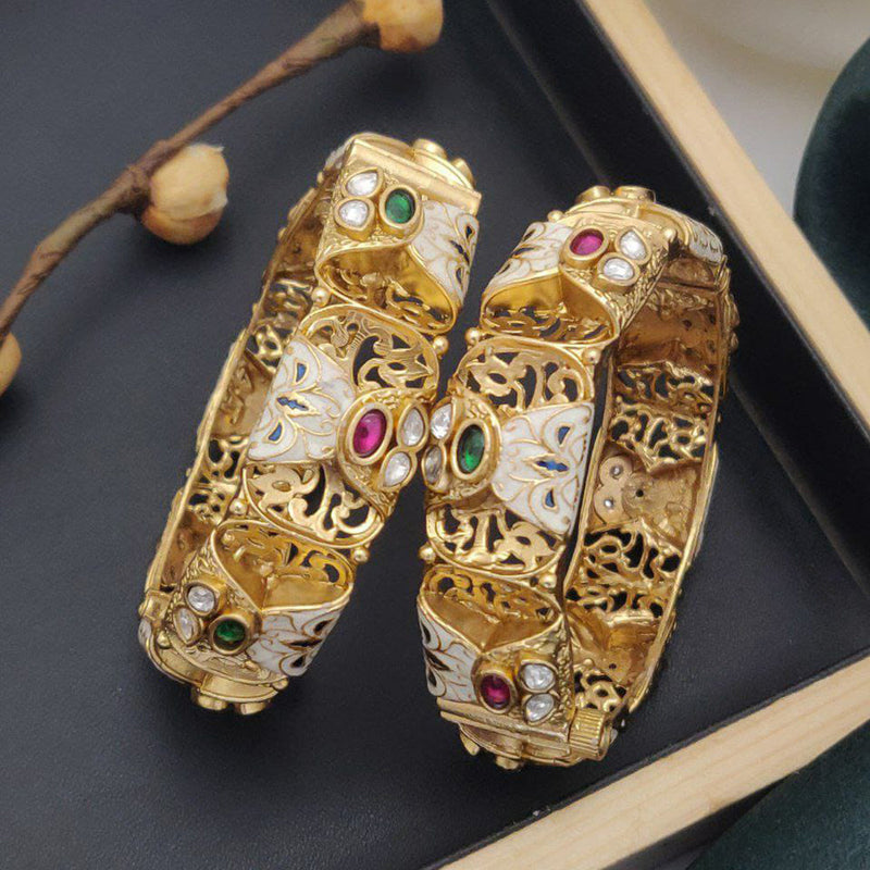 Akruti Collection Gold Plated Pota Stone And Meenakari Openable Bangle Set