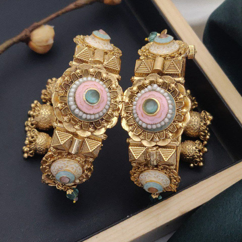 Akruti Collection Gold Plated Pota Stone And Meenakari Openable Bangle Set