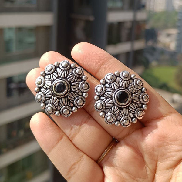 Akruti Collection Oxidised Plated Pota Stone Studs