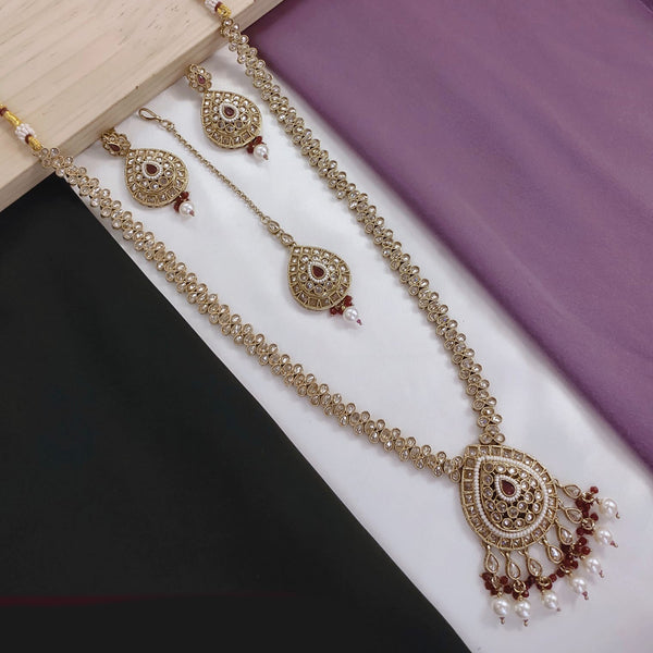 Akruti Collection Gold Plated Crystal Stone And Pearls Long Necklace Set