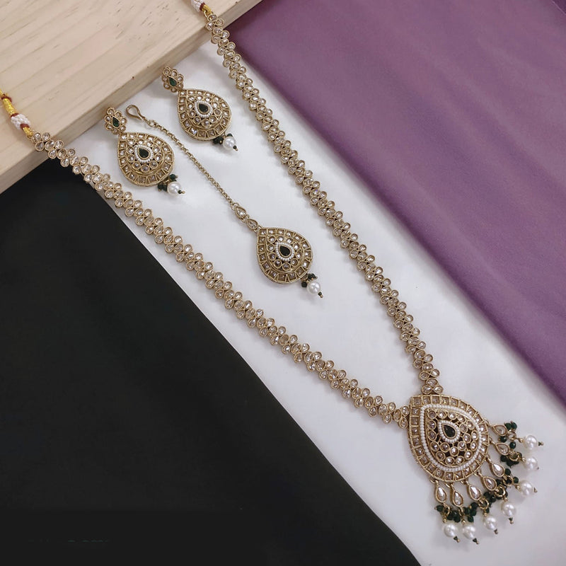 Akruti Collection Gold Plated Crystal Stone And Pearls Long Necklace Set