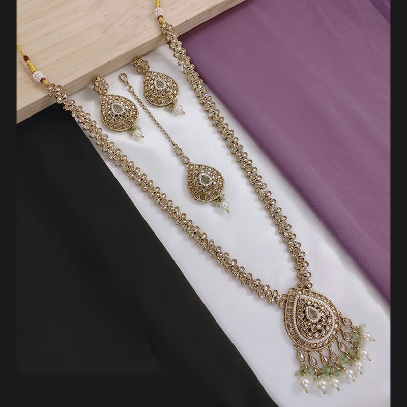 Akruti Collection Gold Plated Crystal Stone And Pearls Long Necklace Set