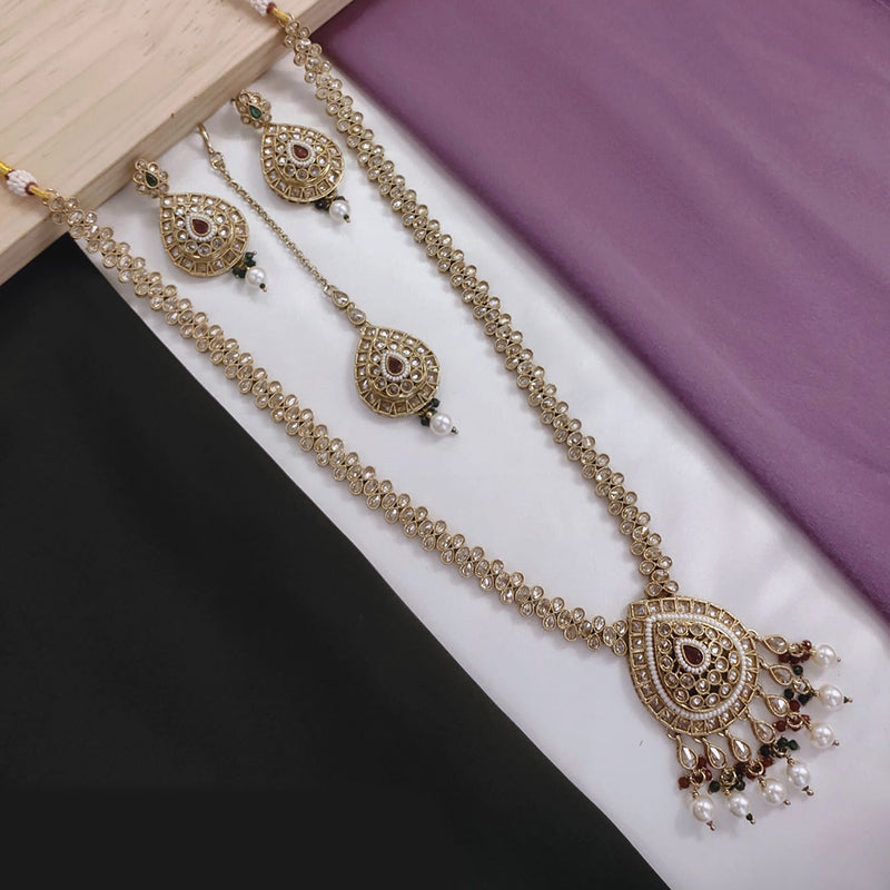 Akruti Collection Gold Plated Crystal Stone And Pearls Long Necklace Set