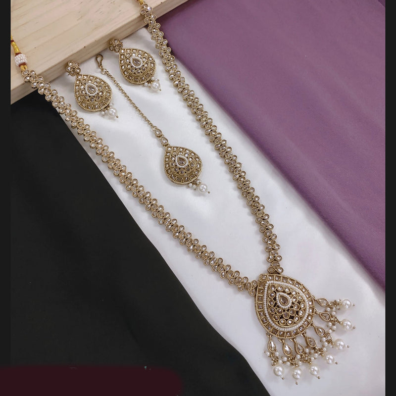 Akruti Collection Gold Plated Crystal Stone And Pearls Long Necklace Set