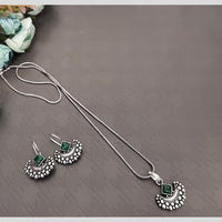 Akruti Collection Oxidised Plated Pota Stone Chain Pendant Set