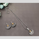 Akruti Collection Oxidised Plated Pota Stone Chain Pendant Set