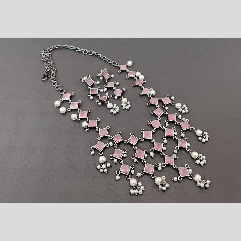 Akruti Collection Oxidised Plated Crystal Stone And Pearls Necklace Set
