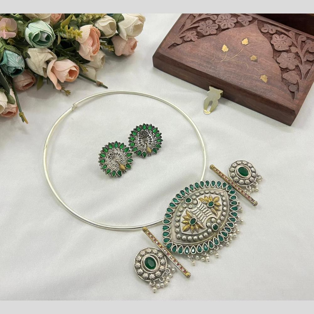 Akruti Collection 2 Tone Plated Pota Stone Necklace Set