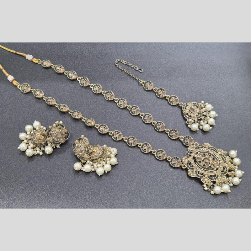 Akruti Collection Gold Plated Crystal Stone And Pearls Long Necklace Set