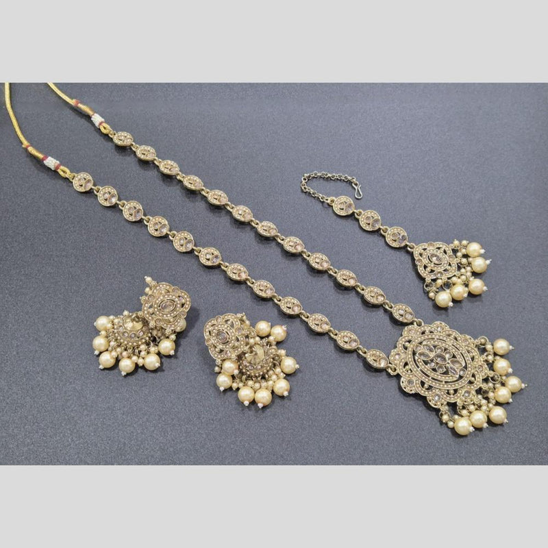 Akruti Collection Gold Plated Crystal Stone And Pearls Long Necklace Set