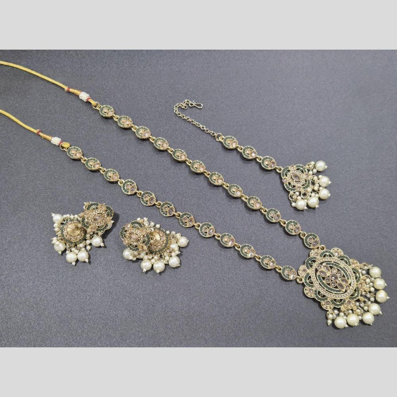 Akruti Collection Gold Plated Crystal Stone And Pearls Long Necklace Set