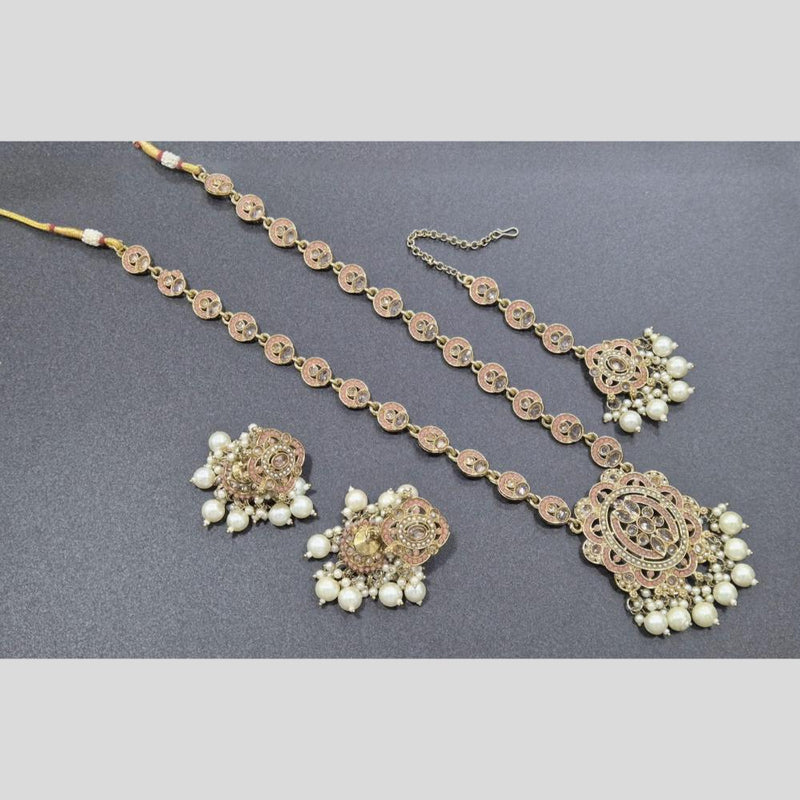 Akruti Collection Gold Plated Crystal Stone And Pearls Long Necklace Set