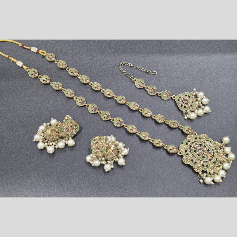 Akruti Collection Gold Plated Crystal Stone And Pearls Long Necklace Set