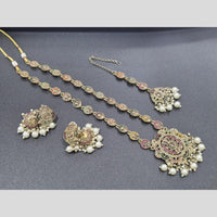 Akruti Collection Gold Plated Crystal Stone And Pearls Long Necklace Set