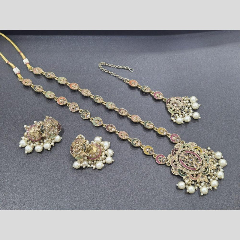 Akruti Collection Gold Plated Crystal Stone And Pearls Long Necklace Set