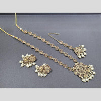 Akruti Collection Gold Plated Crystal Stone And Pearls Long Necklace Set