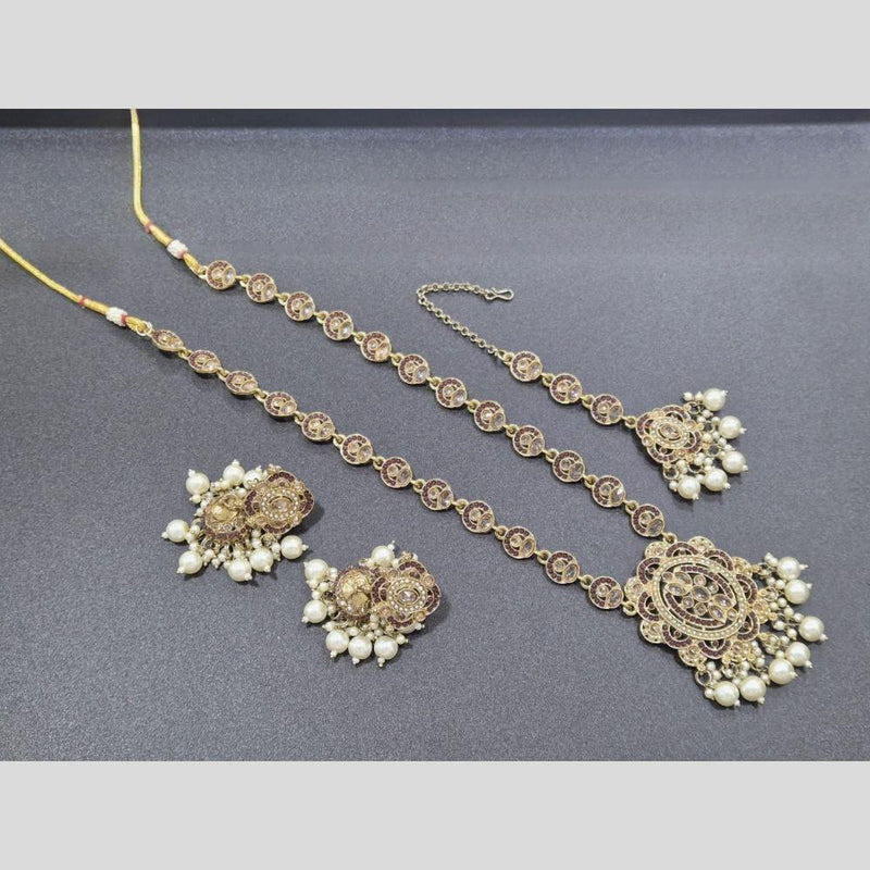 Akruti Collection Gold Plated Crystal Stone And Pearls Long Necklace Set