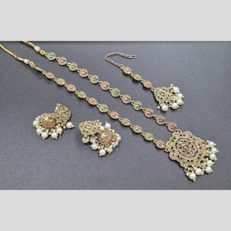 Akruti Collection Gold Plated Crystal Stone And Pearls Long Necklace Set