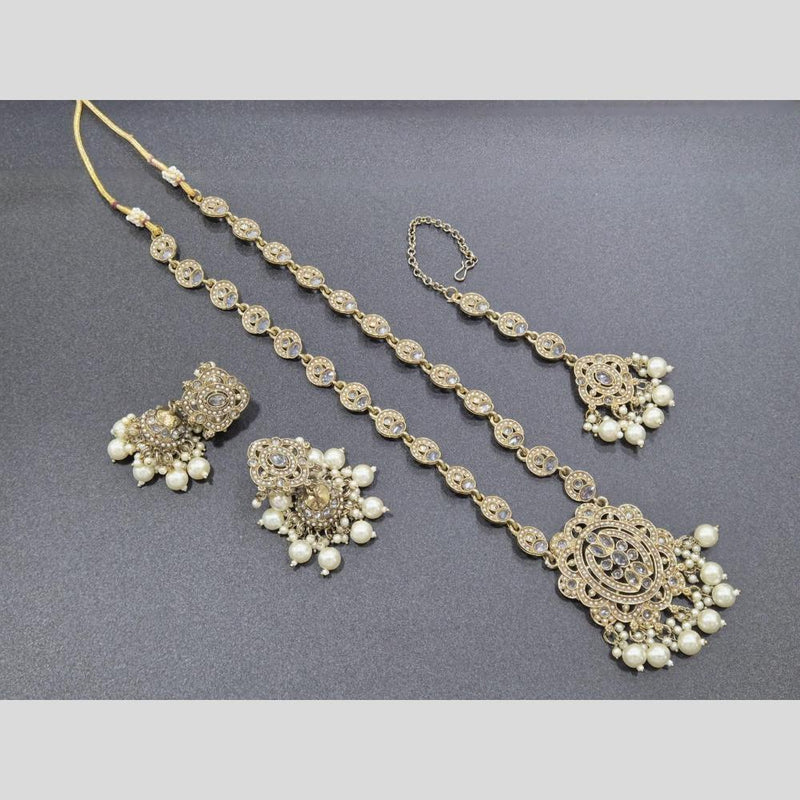 Akruti Collection Gold Plated Crystal Stone And Pearls Long Necklace Set