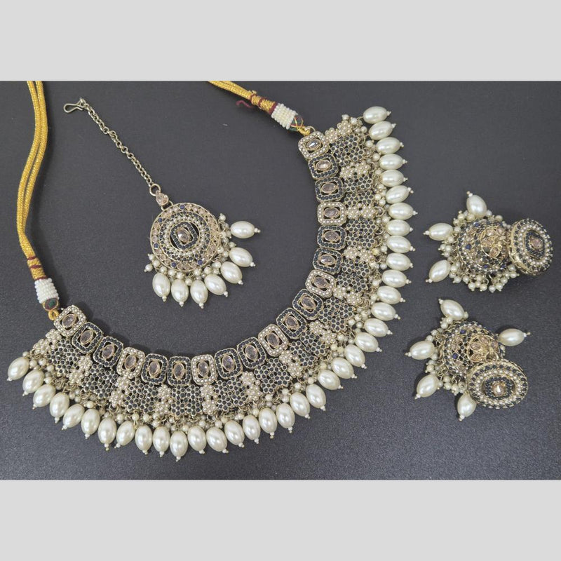 Akruti Collection Gold Plated Crystal Stone And Pearls Necklace Set