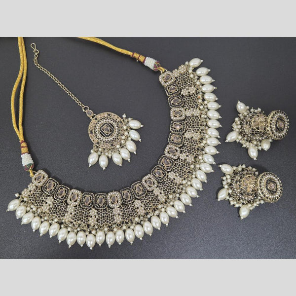 Akruti Collection Gold Plated Crystal Stone And Pearls Necklace Set